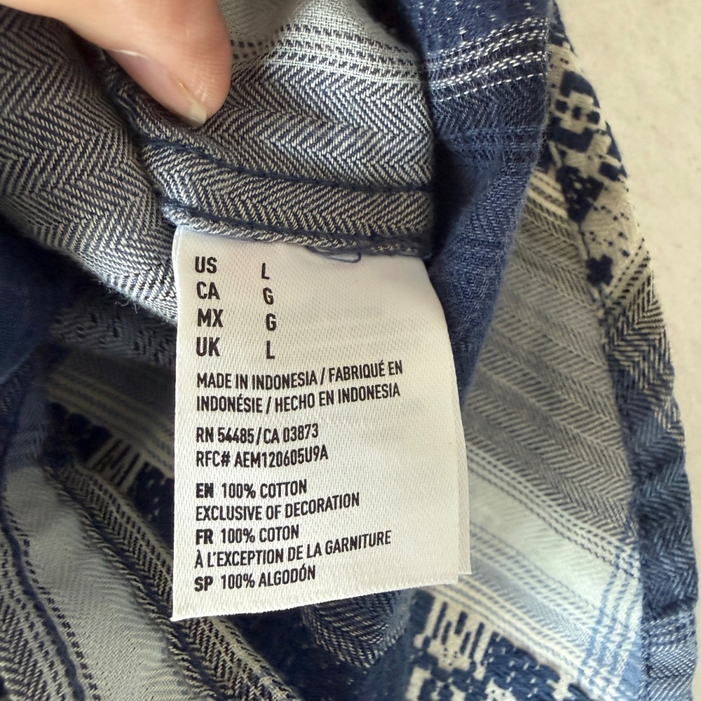 American Eagle Plaid Western Button Down Relaxed Boyfriend Fit Women Large Blue - Picture 7 of 8